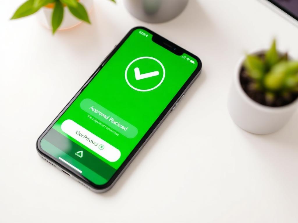 Smartphone displaying loan approved checkmark for fast cash