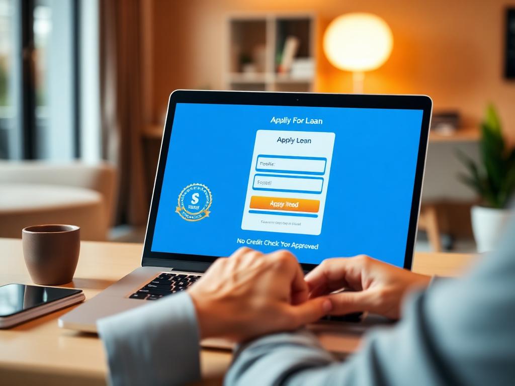 Person applying for an online loan with no credit check on laptop